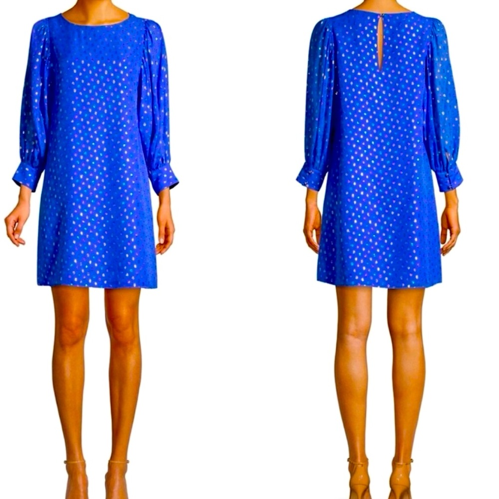 LILLY PULITZER MAISEL All Silk Dress Blue Moroccan Metallic size 2